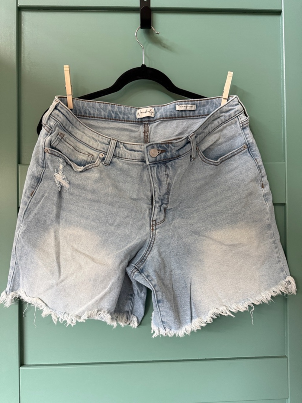 Wonderly Faded Light Blue Frayed Hem Denim Shorts